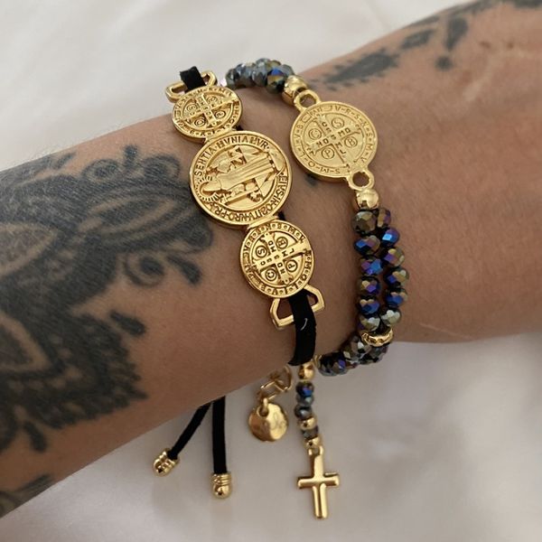 Pulseira São Bento courinho preto