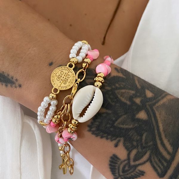 Pulseira terço pérola branca São Bento