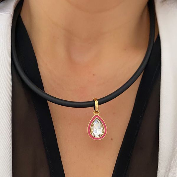 Colar Fio com Pedra Gota Rosa