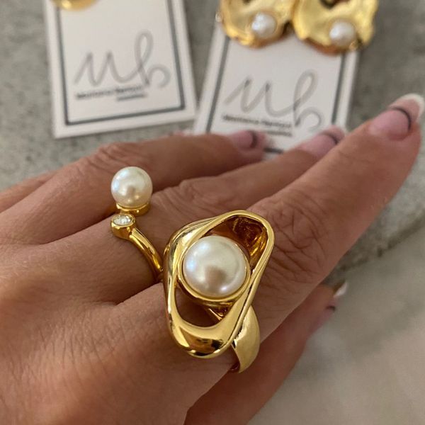 Anel Orgânico com Pérola grande