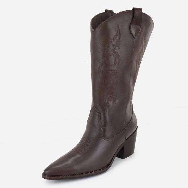 Bota Texana Em Couro Feminina Bico Fino Maria Paula Expresso