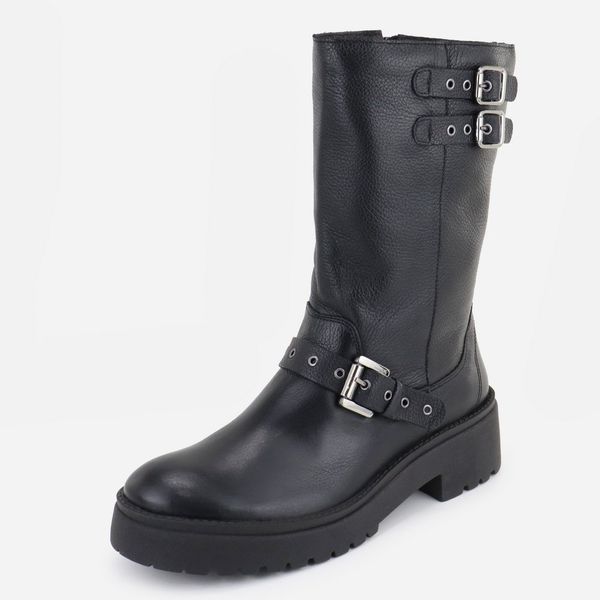 Bota Em Couro Cano Médio Sabrina Preto