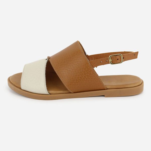 Rasteira Couro Tiras Largas Confort Ravena Camel
