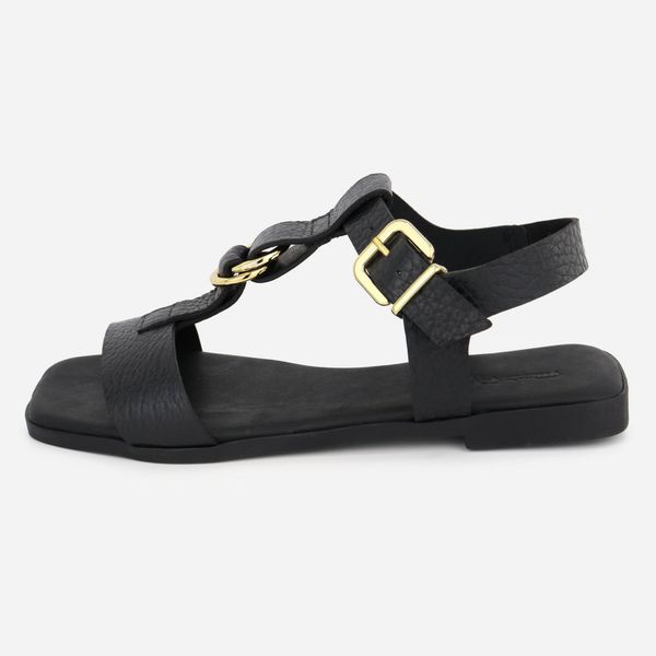 Sandália Rasteira Couro Casual Luxo Moema Preto