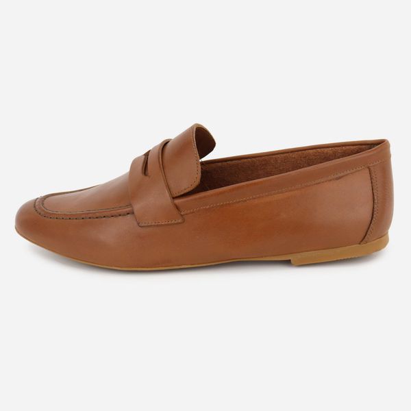 Loafer Couro Feminino Casual Romina Camel