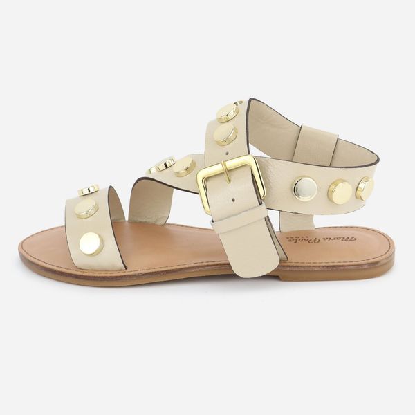 Sandália Rasteira Couro Fechamento Tornozelo Off Adélia Off White