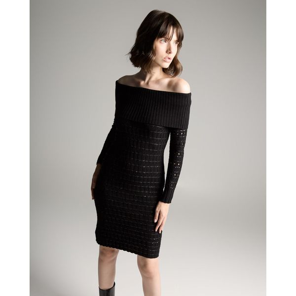Vestido Ombro a Ombro Origem Preto Com Paetês