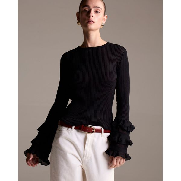 Blusa Canelada Boho Preta
