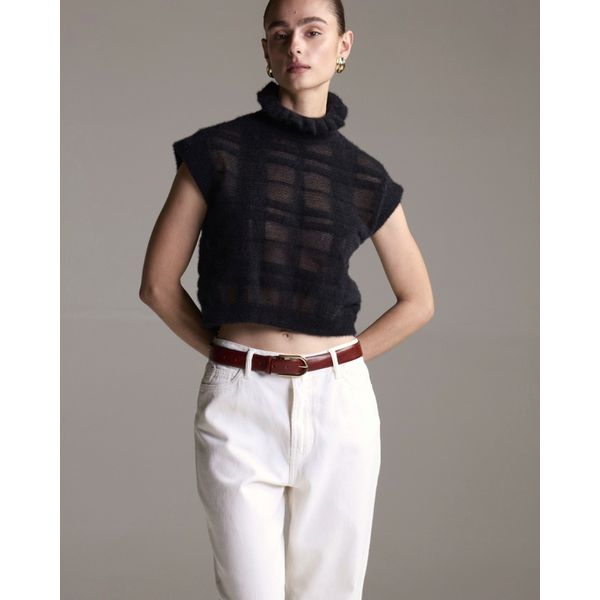 Blusa Madison Gola Alta Transparência Preta