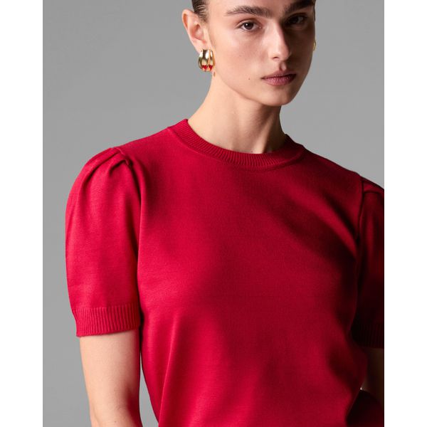 Blusa Soho Manga Curta Pregas Vermelha