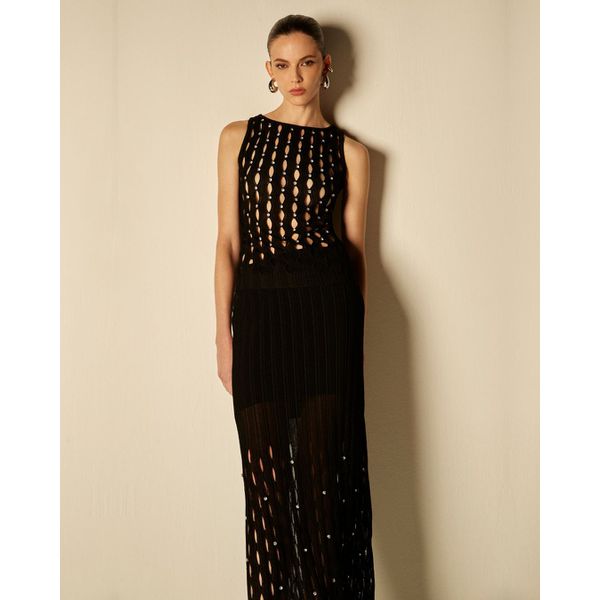 Saia Dália Bordada Preto