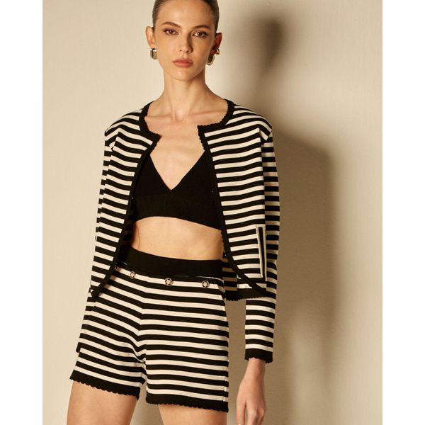 Short Listras Iris Preto e Branco