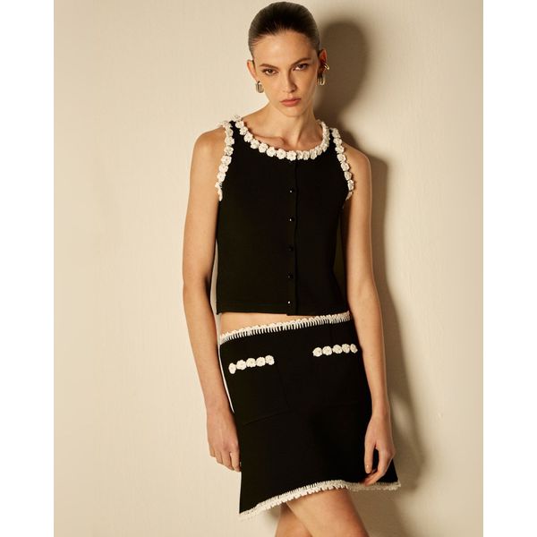 Saia Camomila Crochet Preto e Branco