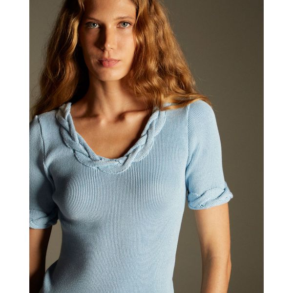 Blusa Canelada Tranças Azul Sonho