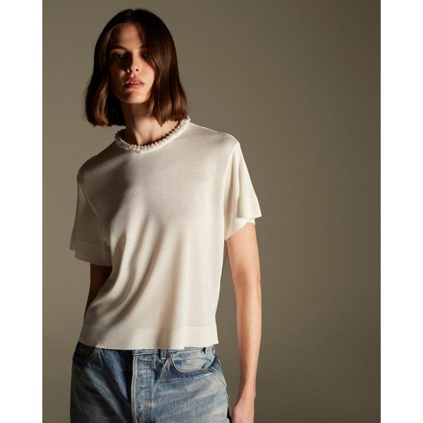 T-Shirt Decote Bordado Off White