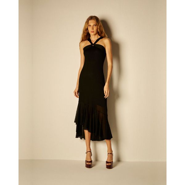 Vestido mídi glicína Preto