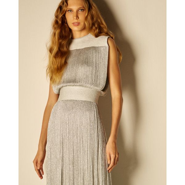 Vestido Serpentine Franjas Prateado