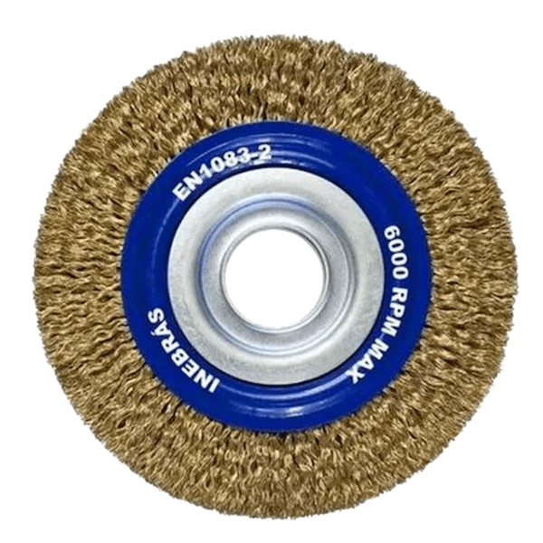 Escova circular aço latonado ondulado rotativa 6 x 1 Inebras