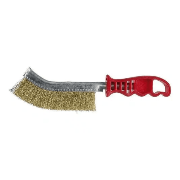 Escova Manual Aço Latonado Cabo Plastico Vermelho Inebras