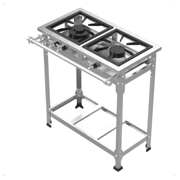 Fogão Industrial Inox 2 Bocas 30 X 30 Baixa Pressão 2 Queim. Duplo