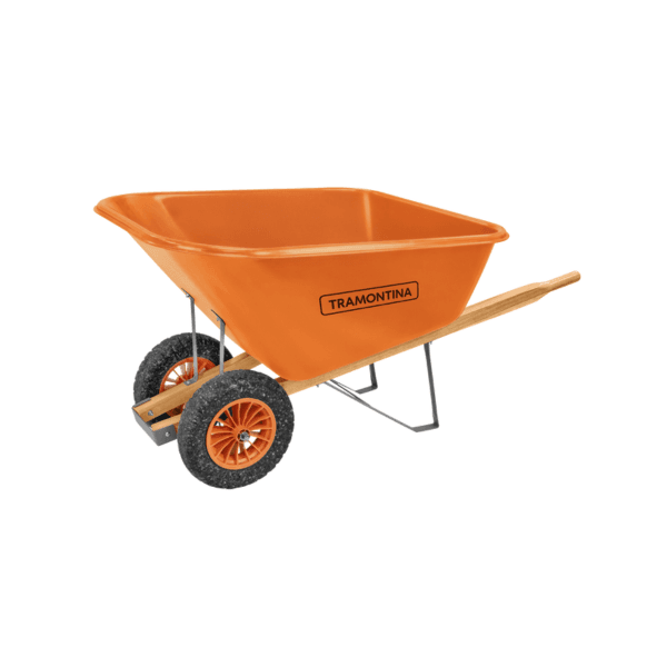 Carrinho Mão Braço de Madeira Caçamba Plástica 200L Duas Rodas Pneu Maciço Tramontina