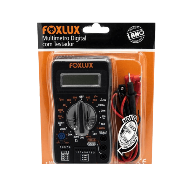 Multimetro Digital com Testador RJ45 EJ11 E RJ12 Foxlux