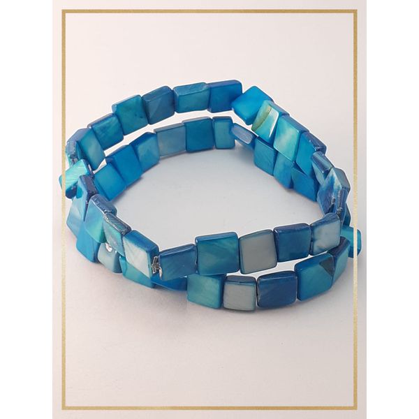 Pulseira Bracelete Confeccionada com madrepérolas em Fio silicone alta resistência Azul