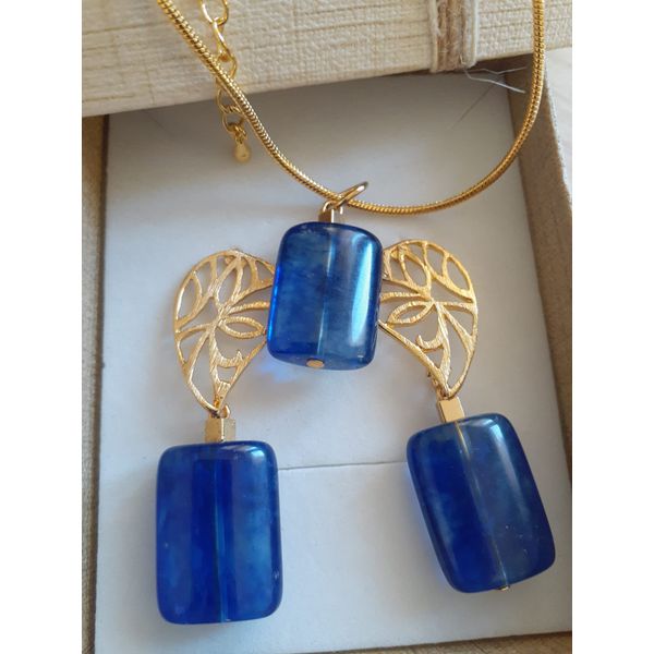 Conjunto folheado à ouro 18k Pedra Natural Fashion Blue Corrente Rabo de Rato