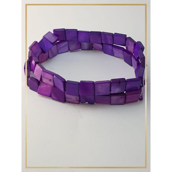 Pulseira Bracelete Confeccionada com madrepérolas em Fio silicone alta resistência Roxa