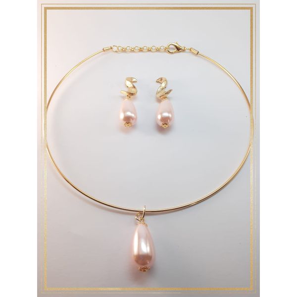 Conjunto folheado à ouro 18k Pérolas Gotas Sintético Salmon