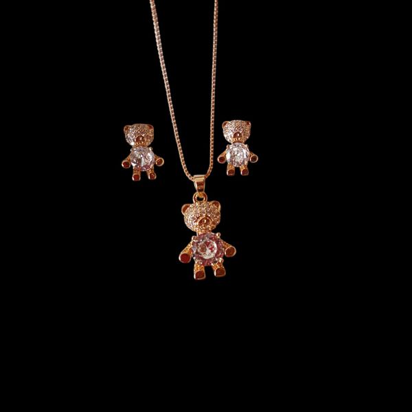 Conjunto de Gargantilha e Par de Brinco Urso com Zirconia