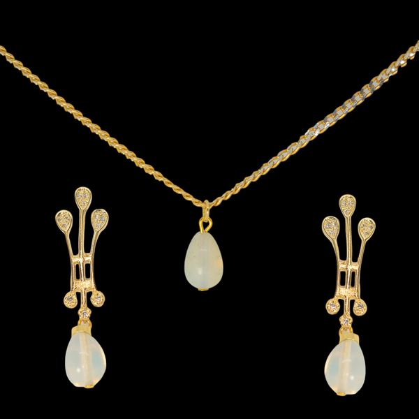 Conjunto folheado à ouro 18k Pedra Natural Opala Gargatilha Rabo de rato 