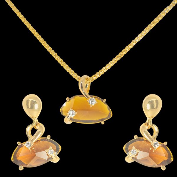 Conjunto Colar Folheado à Ouro 18k Topázio vidro zirconia