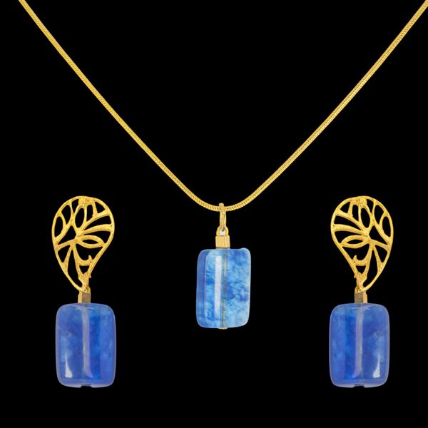 Conjunto folheado à ouro 18k Pedra Natural Fashion Blue Corrente Rabo de Rato