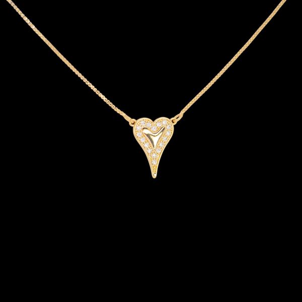 Conjunto de Gargantilha e Par de Brinco Coração Triangular com Microzirconia