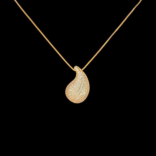 Conjunto de Gargantilha e Par de Brinco Gota com Microzirconia