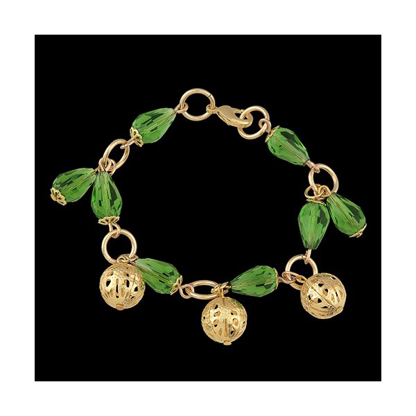 Pulseira Folheada À Ouro 18k Cristal Verde