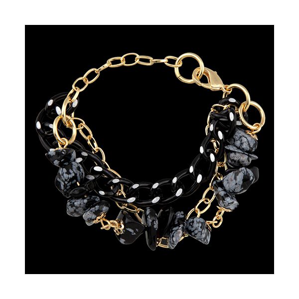 Pulseira Folheada à Ouro com Pedra Natural Obsidiana