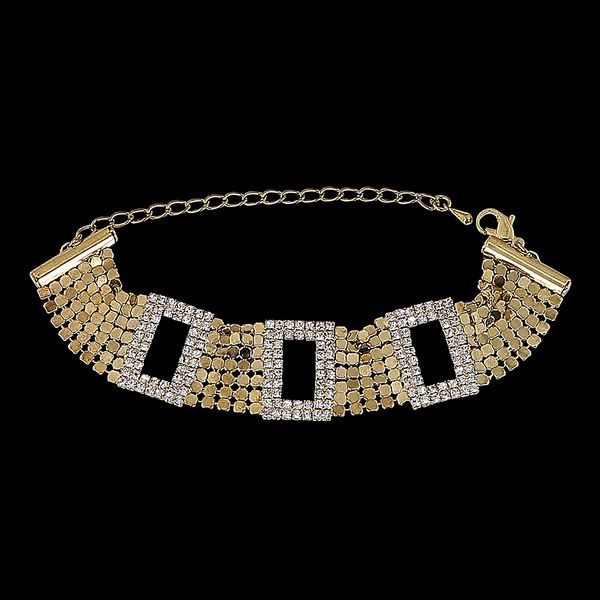 Pulseira Folheada com Strass e Malha Importada- 2 Opções Cor Strass