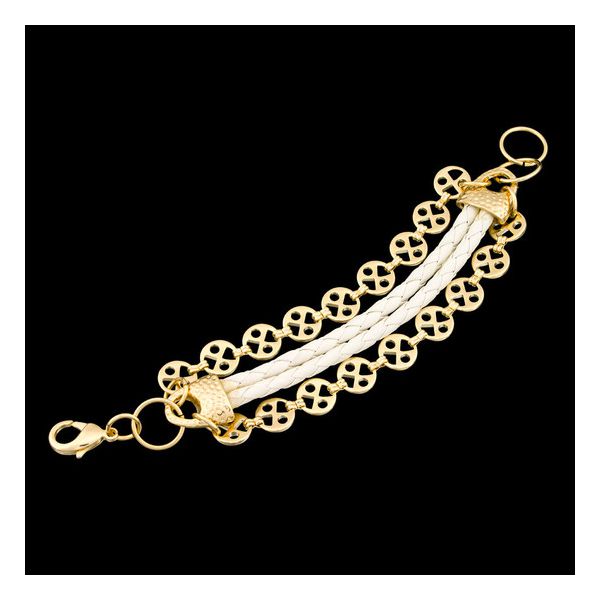 Pulseira folheada a ouro,com couro
