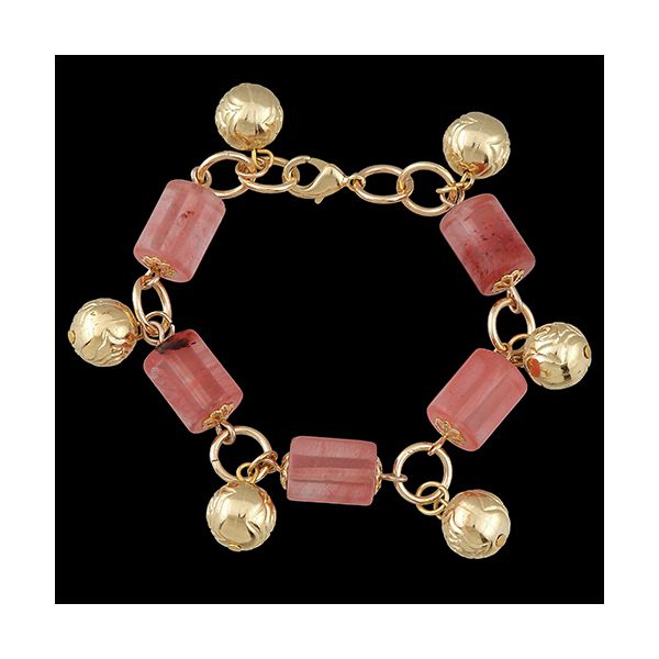 Pulseira Folheada à Ouro com Pedra Natural Quartz Cherry