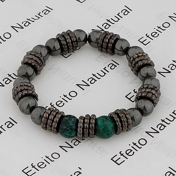 Pulseira Masculina Efeito Natural Hematita e Amazonita