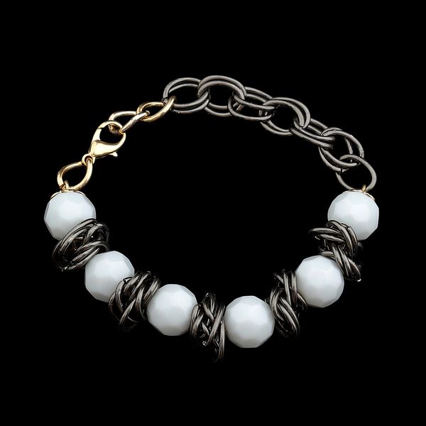 Pulseira Com Correntes Grafite & Cristal White