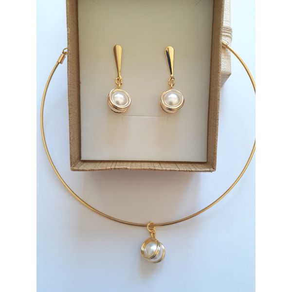 Conjunto Aro folheado à ouro 18k Perolazinha