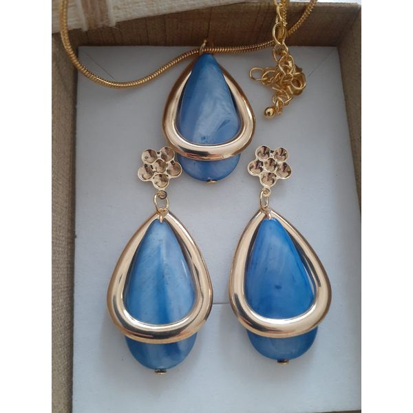 Conjunto folheado à ouro 18k Rabo de Rato Madre Perola Azul 