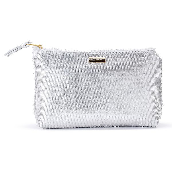 Necessaire Sienna em Couro Escama Prata Média