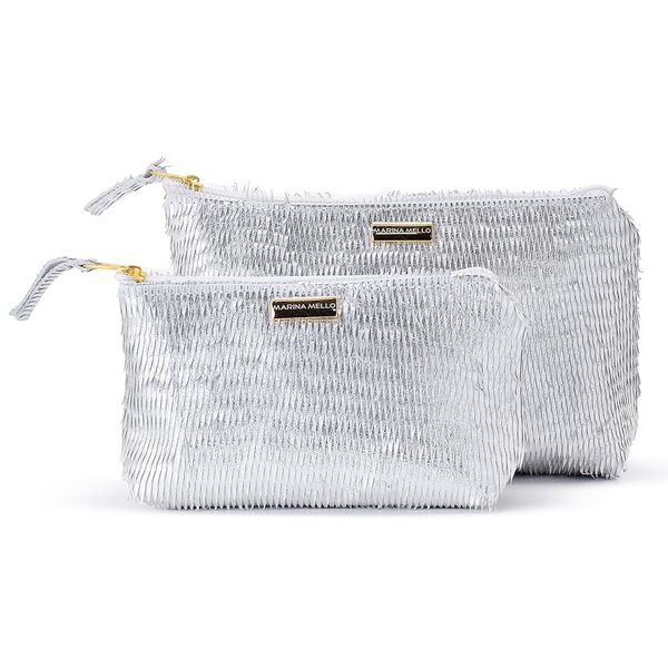 Kit Necessaire Sienna em Couro Escama Prata