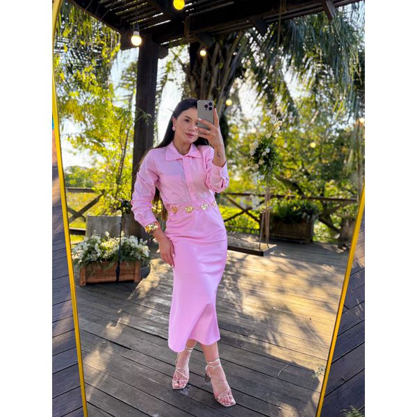 Saia Midi Cetim Liz Rosa