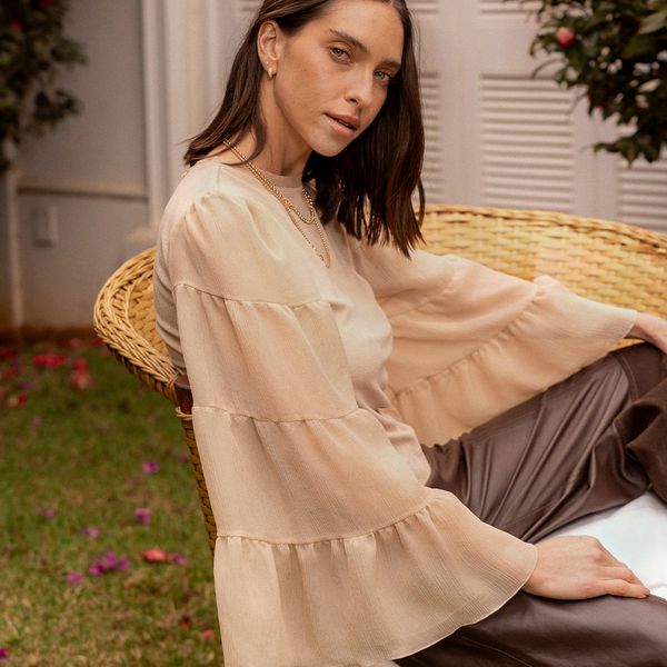 Blusa Ana - Seda pura bege