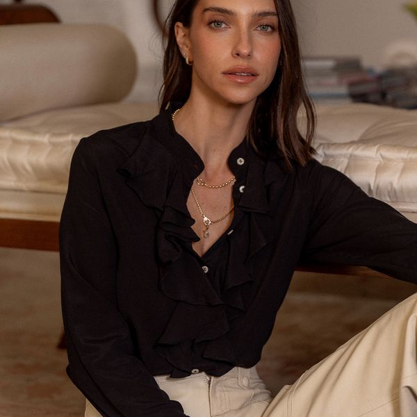 Camisa Olivia em Seda Pura - Preto